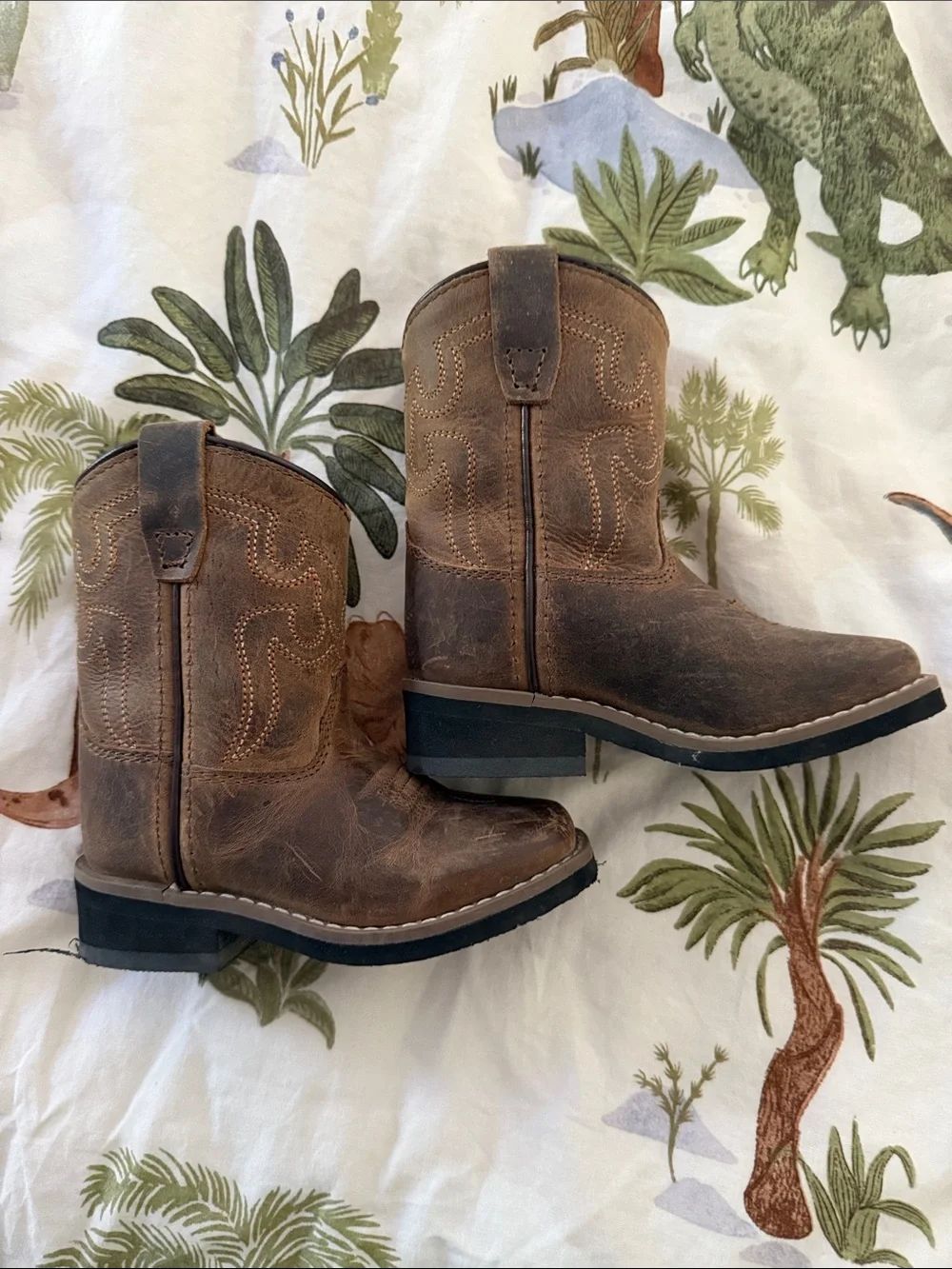 Kids Brown Leather Pull-On Western Boots